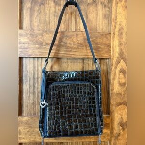 Brighton Croc-Embossed Black Shoulder Bag